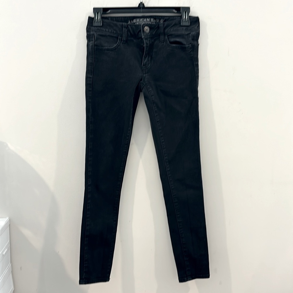 🌺American Eagle Outfitters Super Stretch Size 2 Skinny Jeans Jeggings Black - Picture 2 of 5